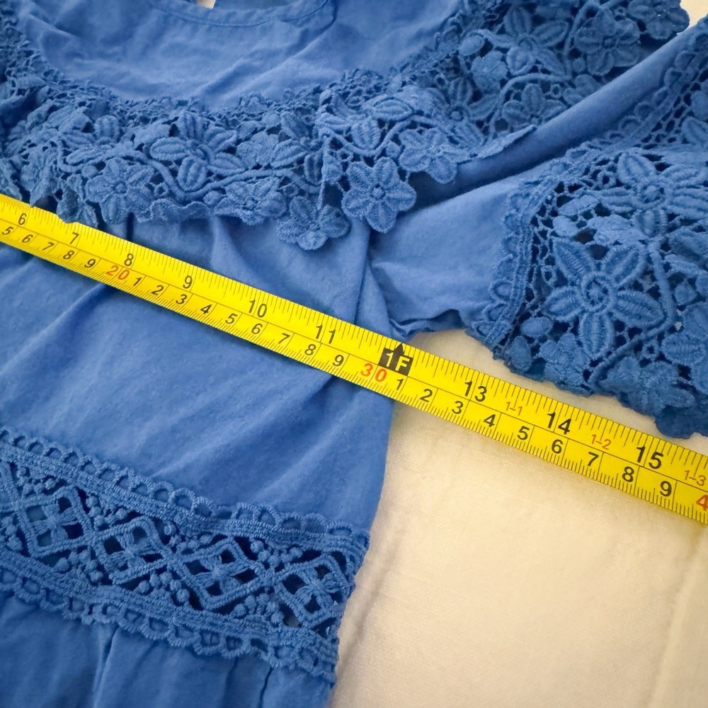 Mini Boden Girls 7-8 Dress Cabana Blue Lace Tiered‎ Summer Sun Scallop Cotton - Picture 5 of 9